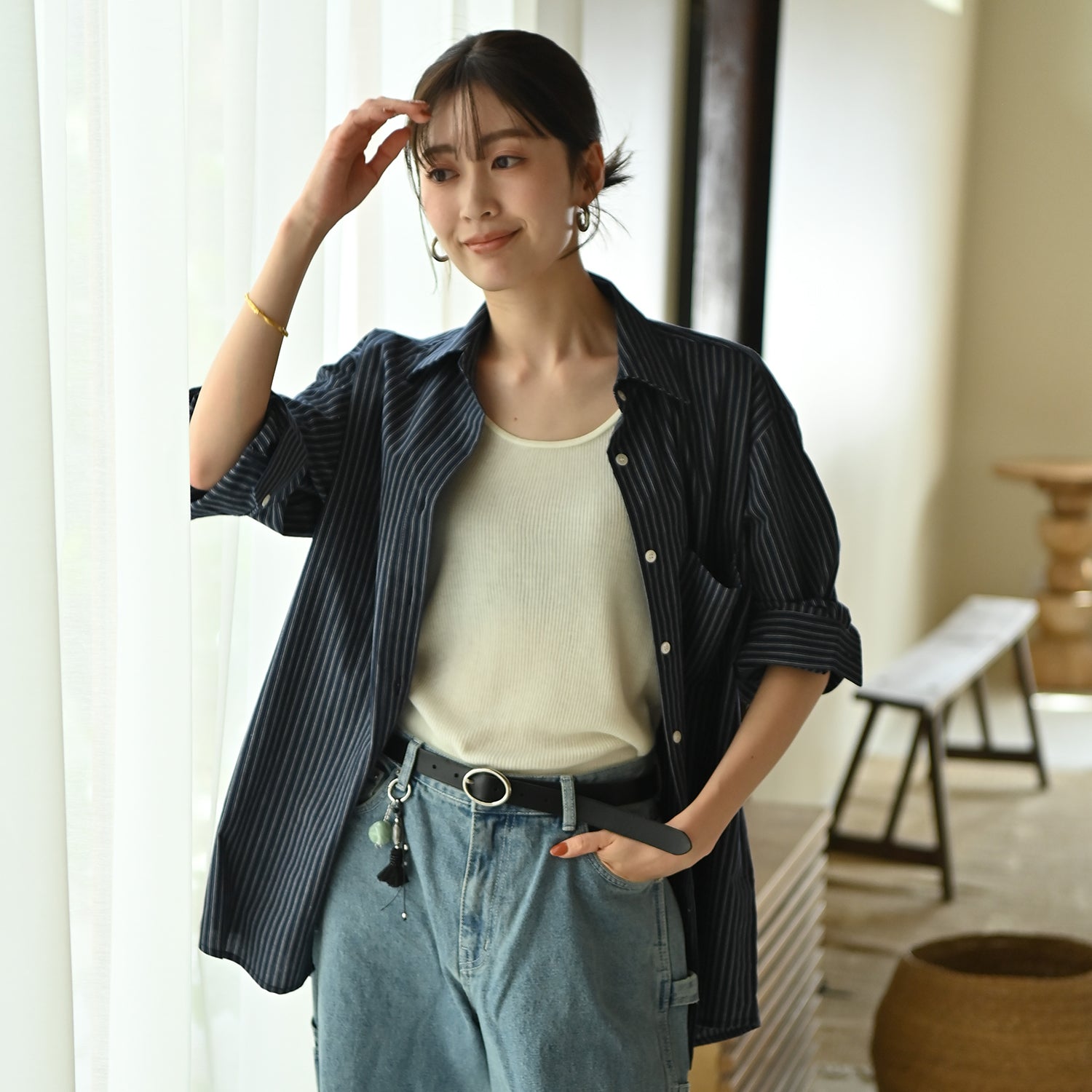 Cotton Oversized Stripe Shirts_#1