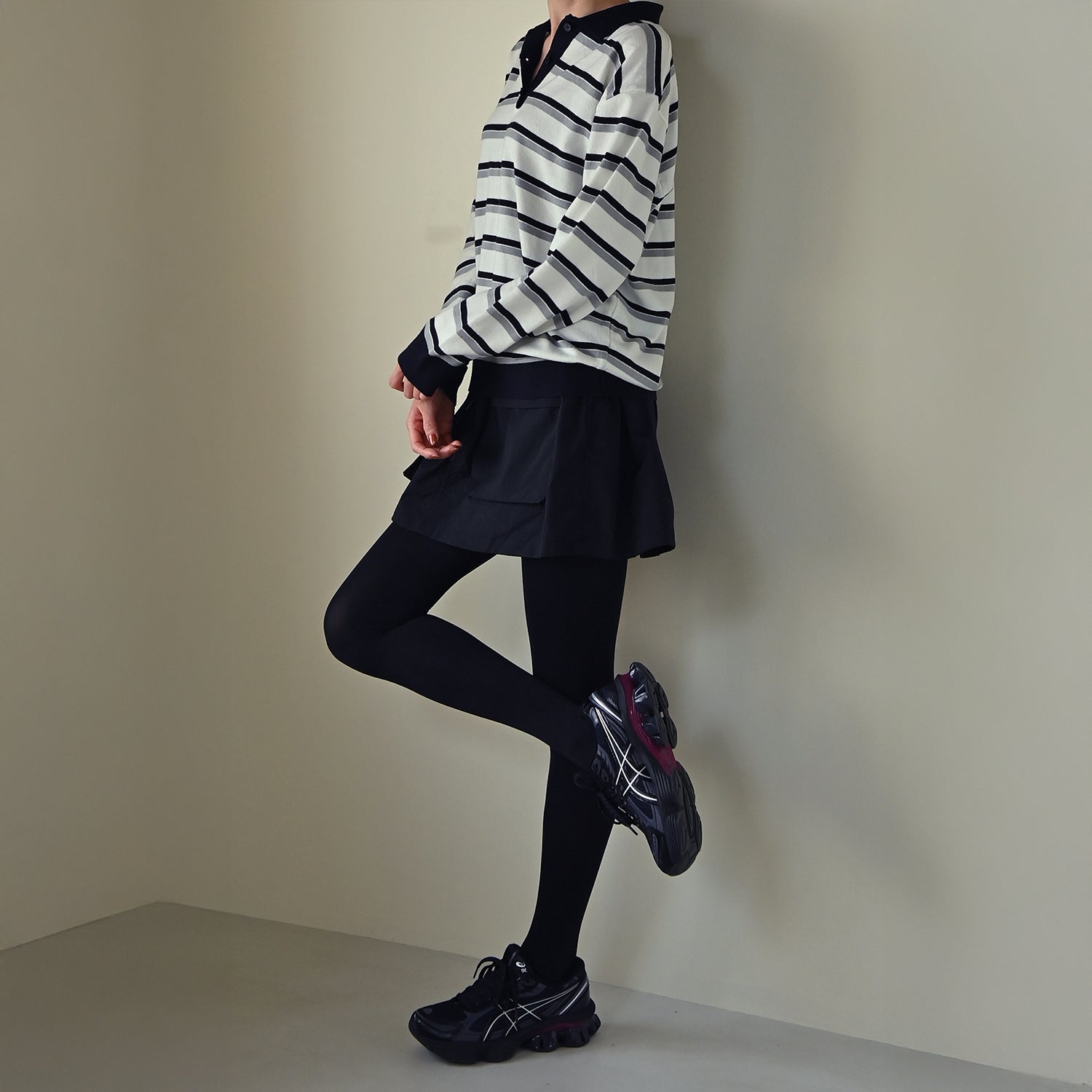 Striped Open Collar Sweater