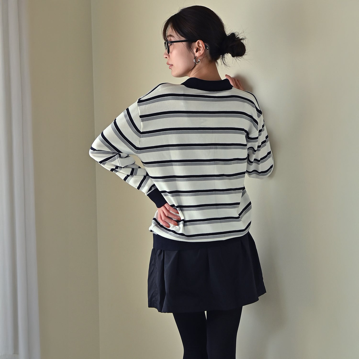 Striped Open Collar Sweater