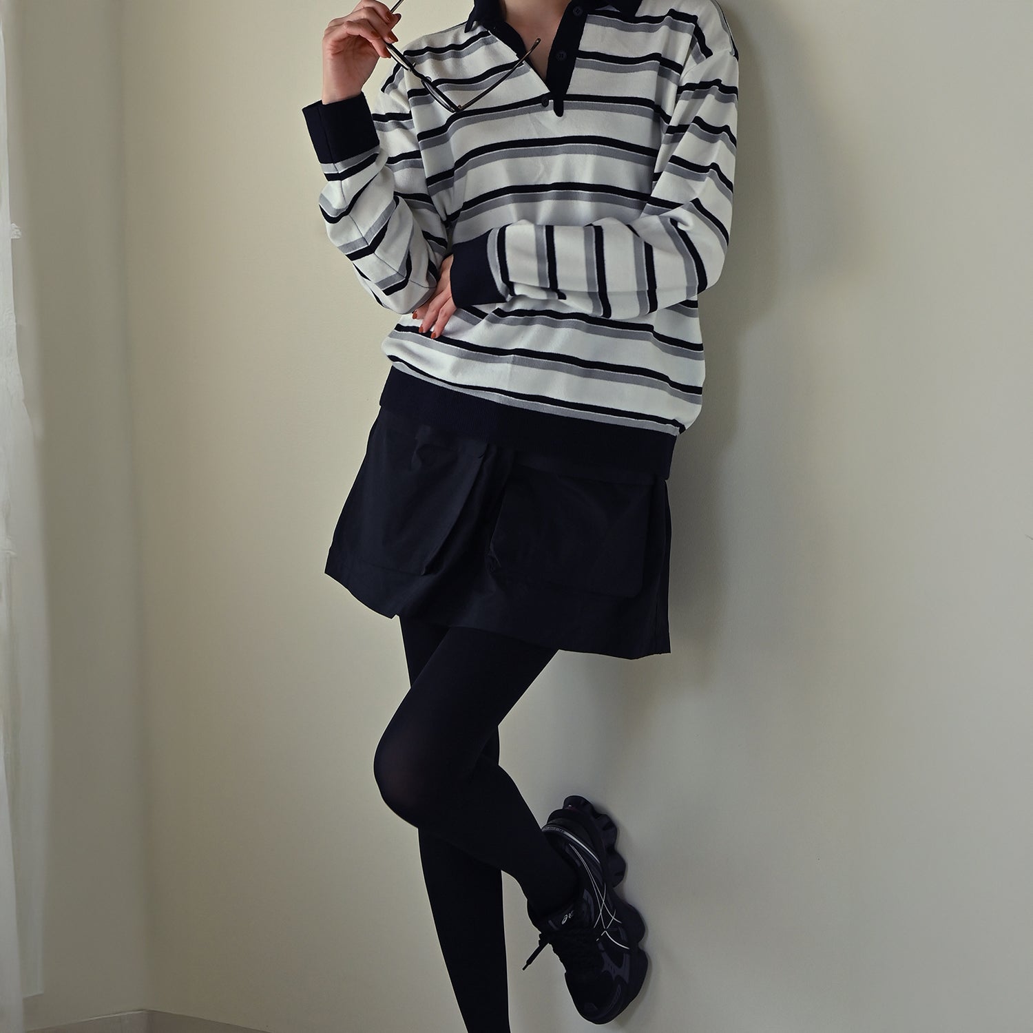 Striped Open Collar Sweater