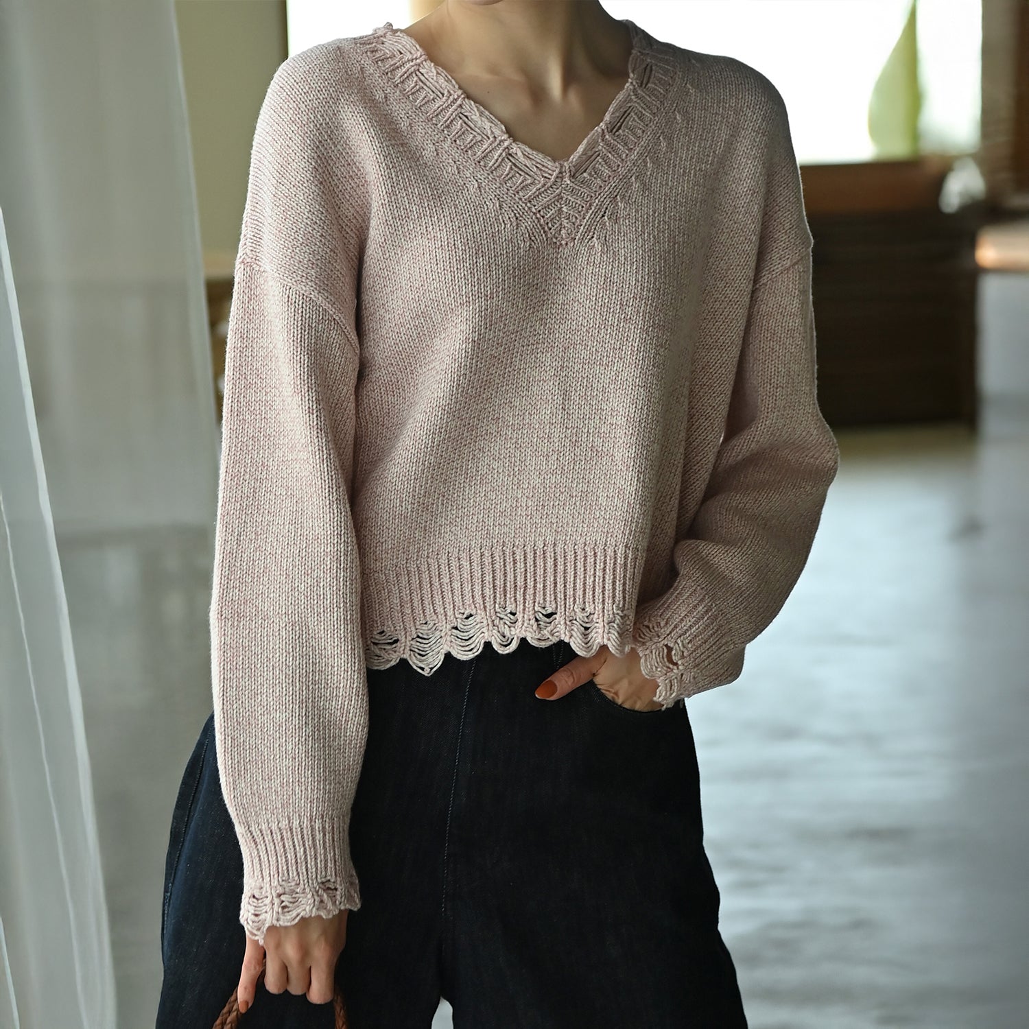 Maroon V-neck knit