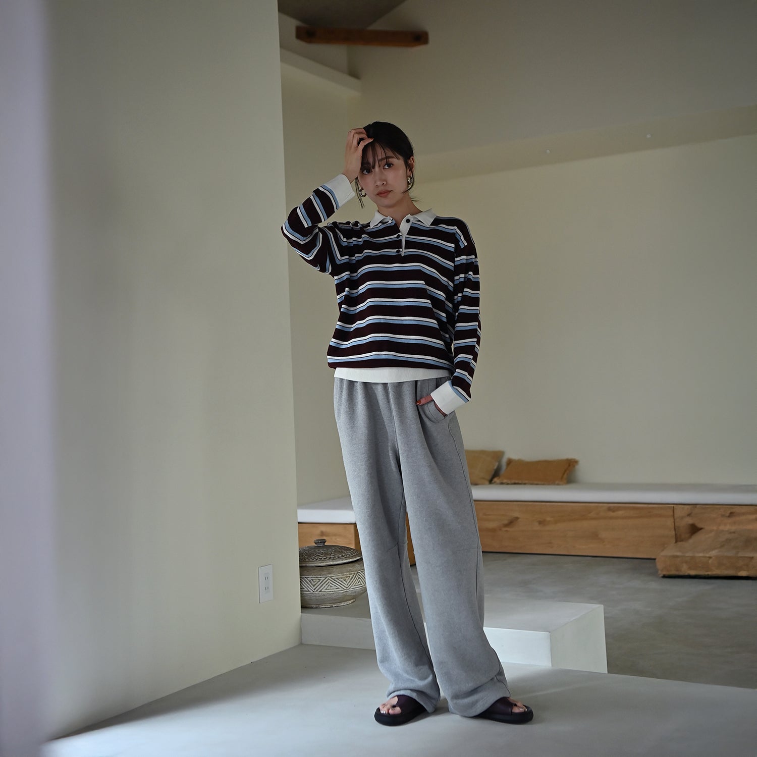 Striped Open Collar Sweater