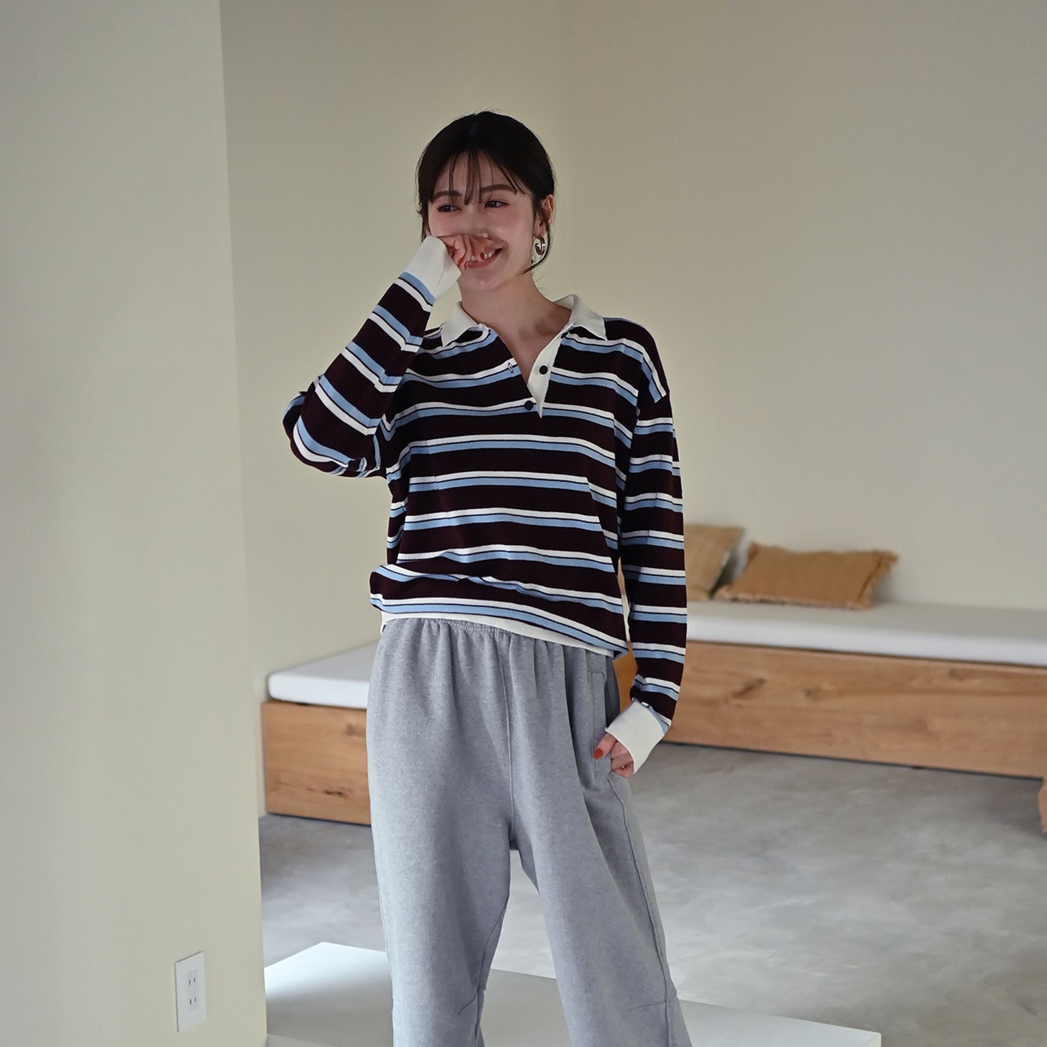 Striped Open Collar Sweater