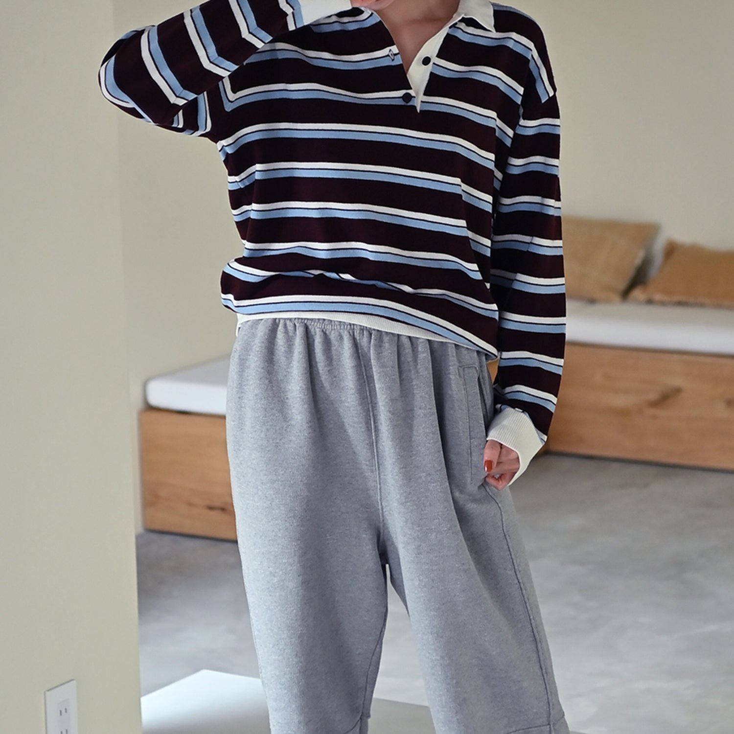 Striped Open Collar Sweater