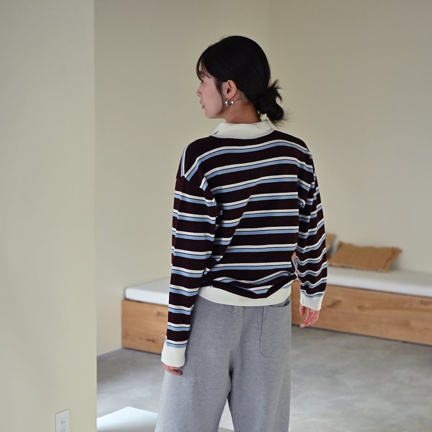 Striped Open Collar Sweater