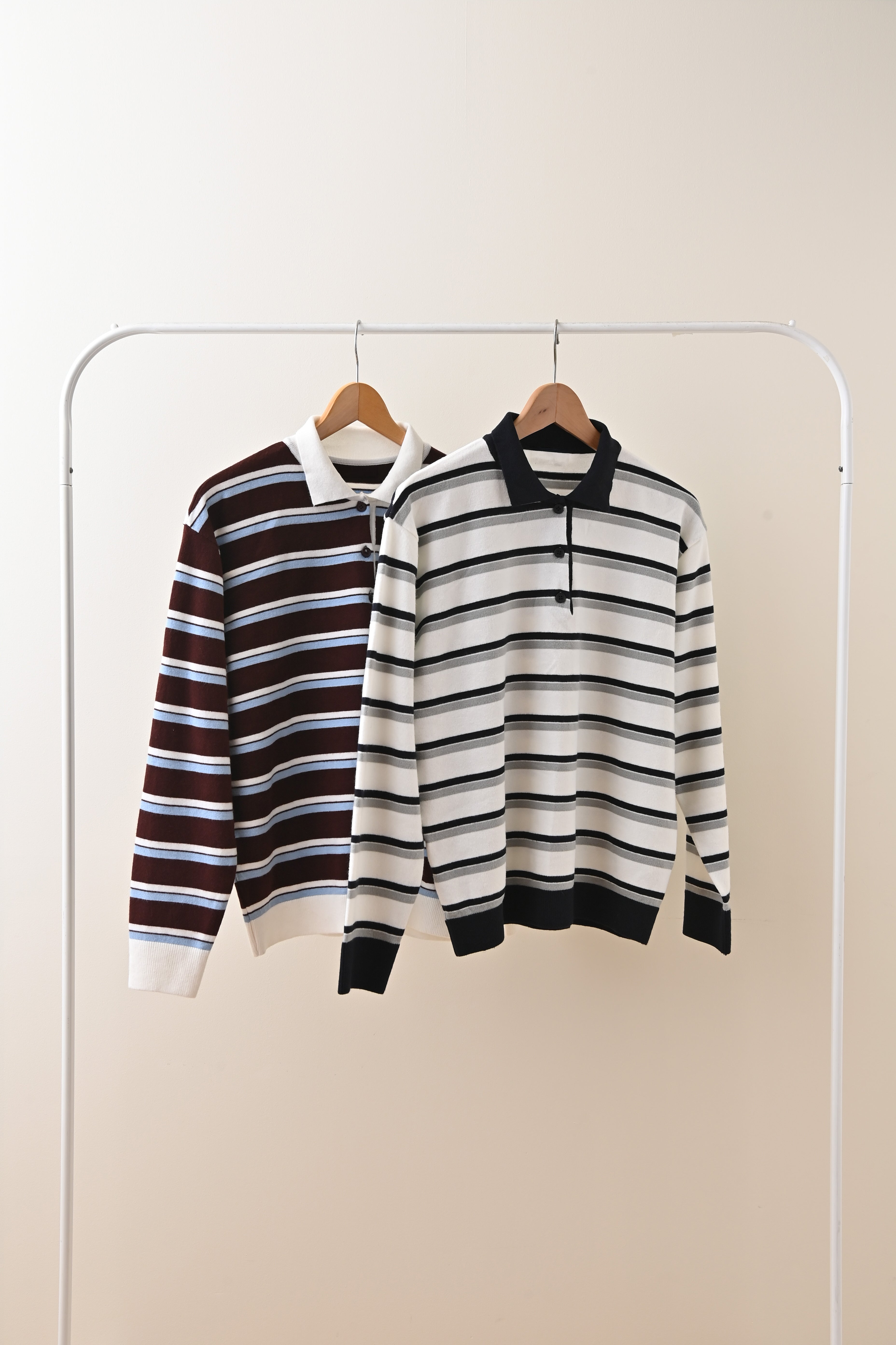 Striped Open Collar Sweater
